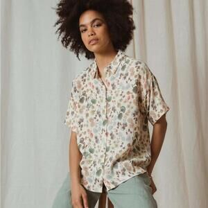 Indi & Cold Straight Garden Collared Short Sleeve Oversized Button Up Shirt